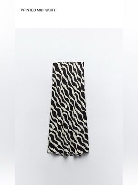 Zara Black & Cream Printed Midi Skirt